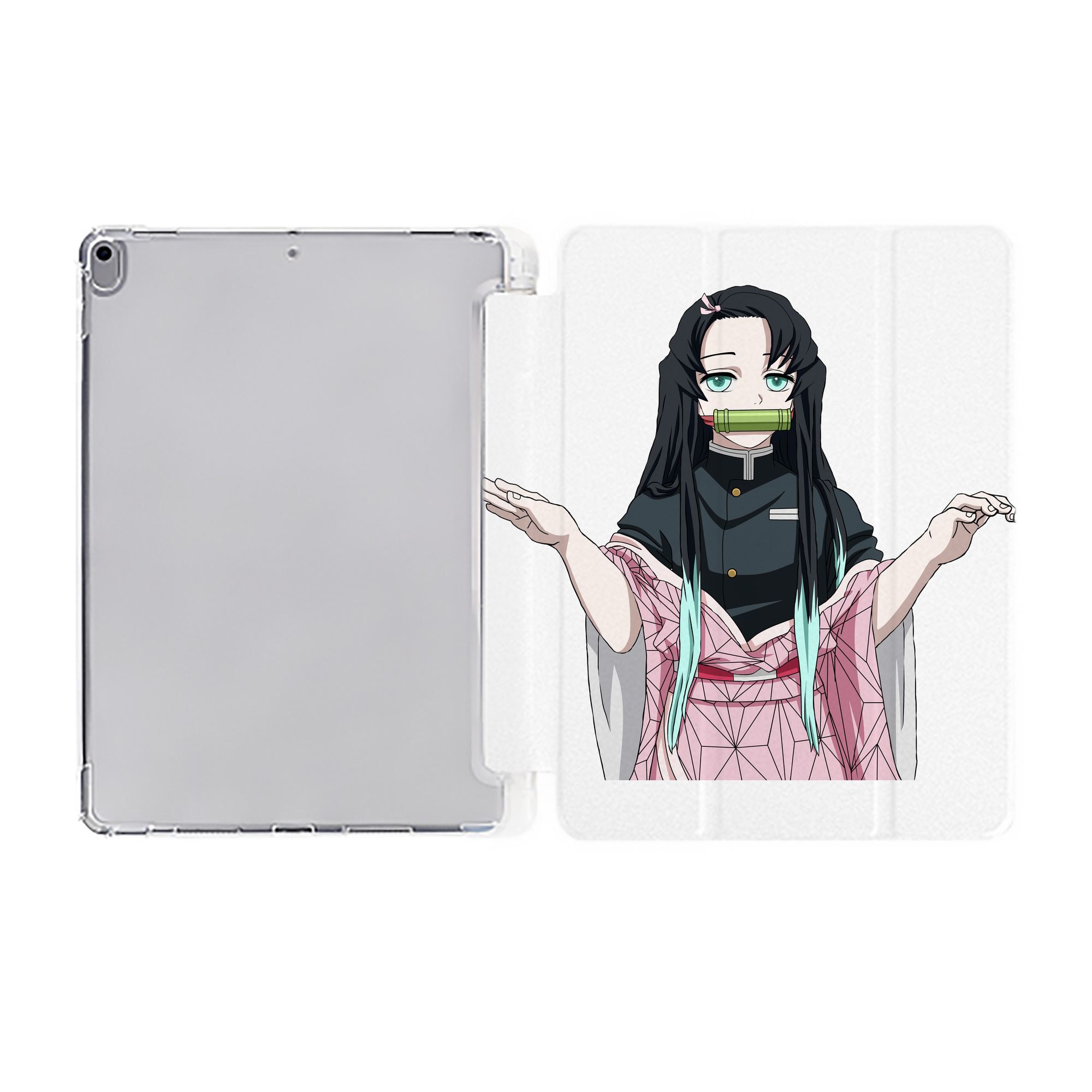 （画像用） 鬼滅の刃（きめつのやいば）竈門 禰󠄀豆子／かまど ねずこ Kamado Nezuko IPad ケース ペン収納付き 三つ折りスタンド PUレザー×シリコン 対応機種9.5/10.5/10.9インチ
